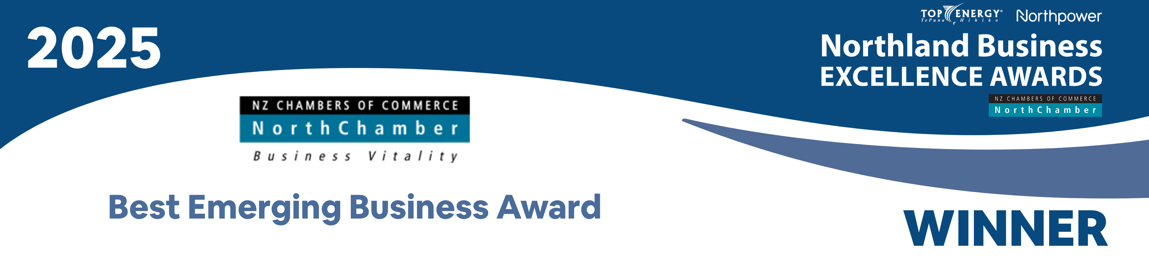 2025 Northland Business Excellence Awards banner for Best Emerging Business Award winner